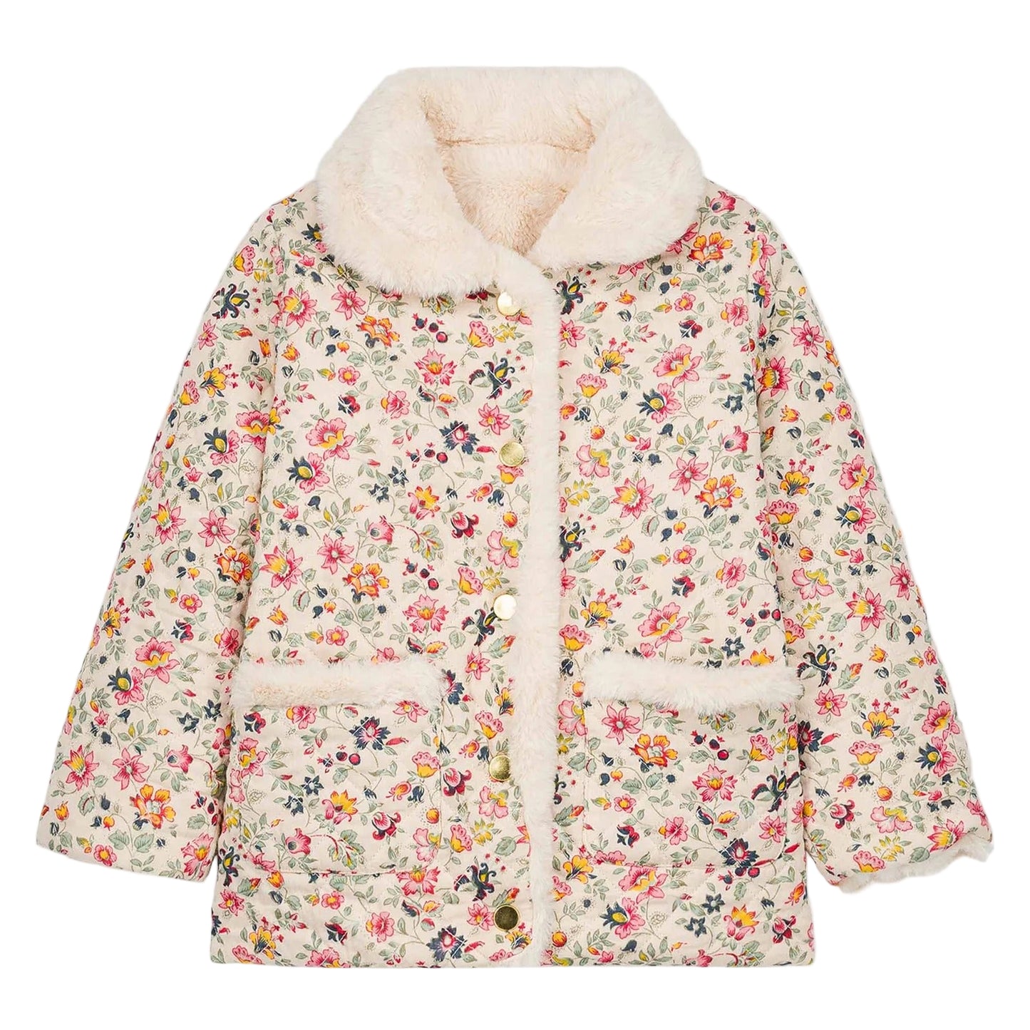 52B.GRI-W25-R0050 # Παιδικό Παλτό Διπλής Όψης Dalila Cream Wild Flowers