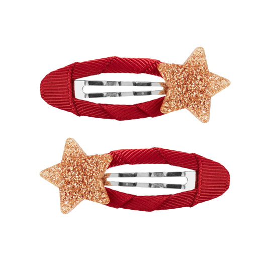 99.HAIRCLIPSTARGOLDRED # Παιδικά Κλιπ Μαλλιών Golden Stars