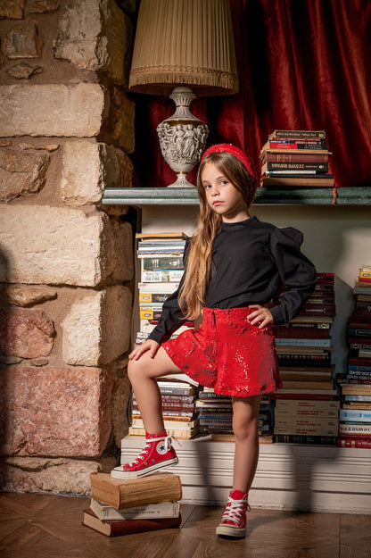 Παιδικό Σόρτς με Παγιέτες Κόκκινο