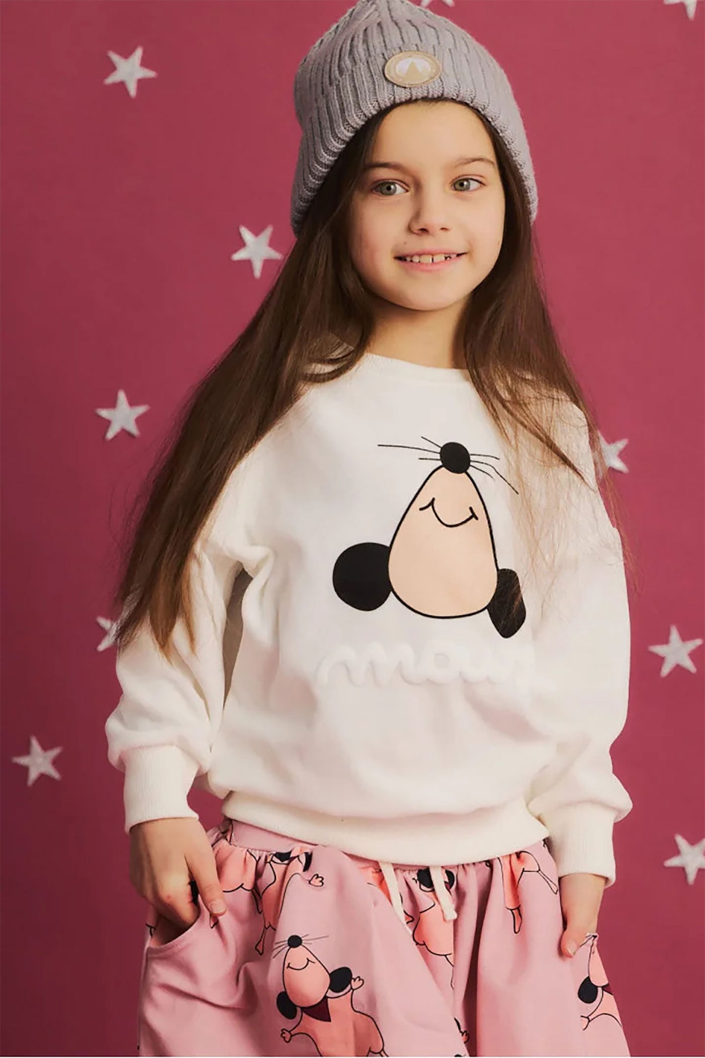 42B.MOUSE_SWEATSHIRT # Kids Sweatshirt Mouse Off White