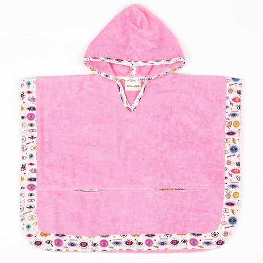 52A.KP/SE/BBP # Kids Bathrobe Poncho Starry Eyes Bubblegum